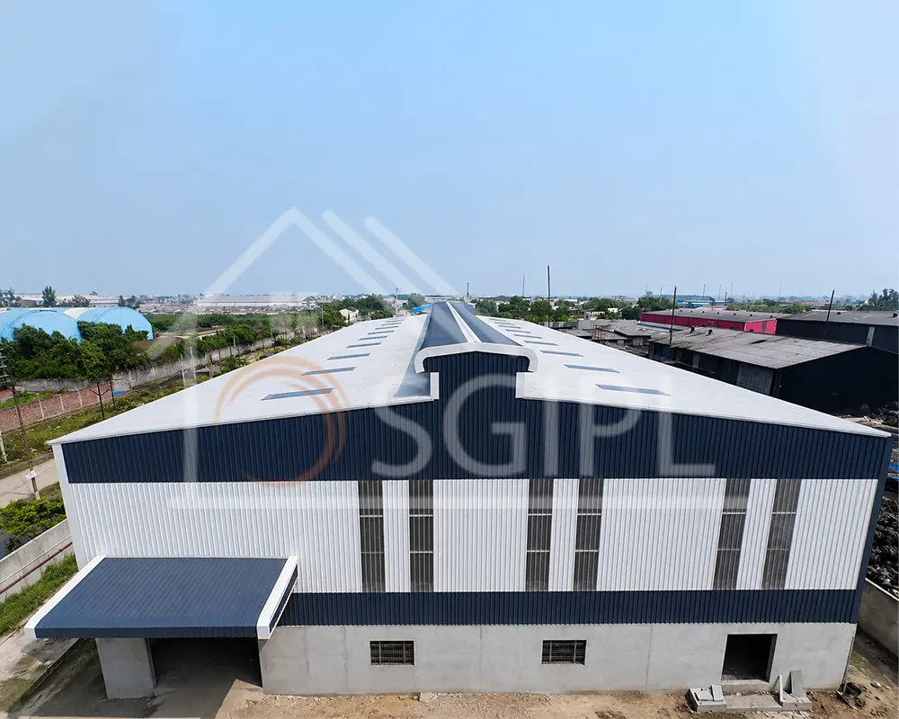 Close-up of roofing sheet and steel truss detail